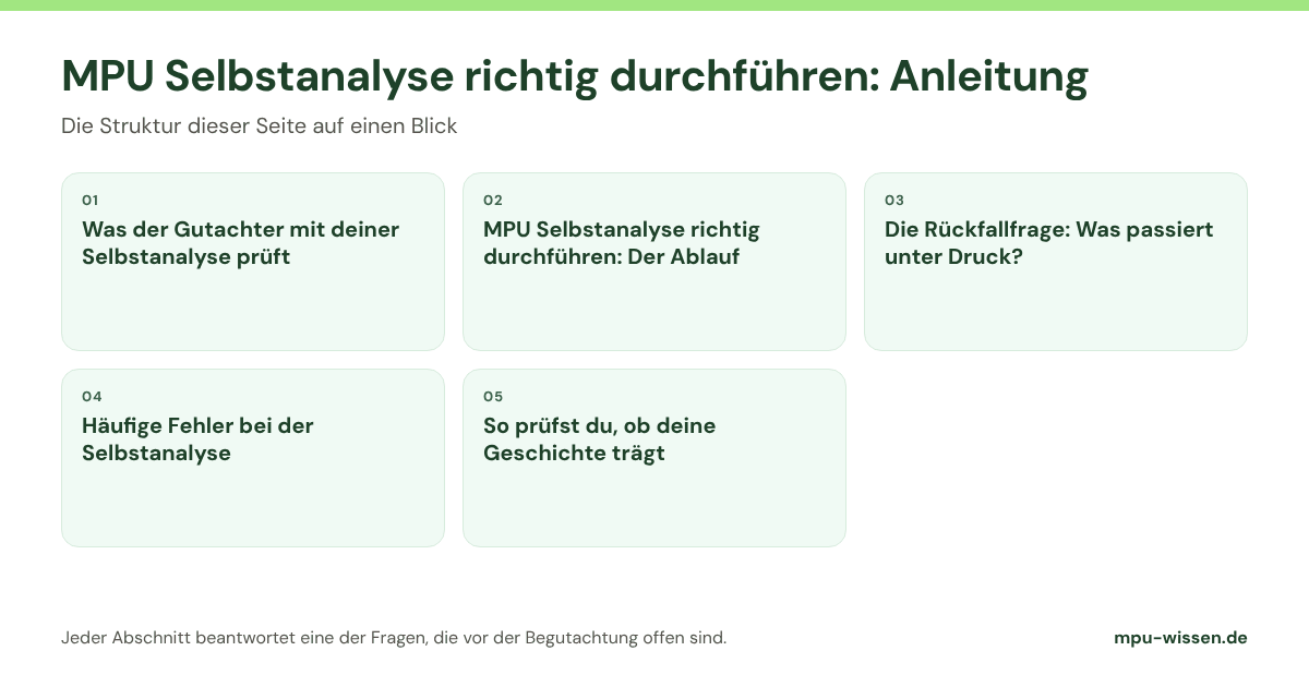 MPU Selbstanalyse richtig durchführen: Anleitung: die Abschnitte dieser Seite im Überblick
