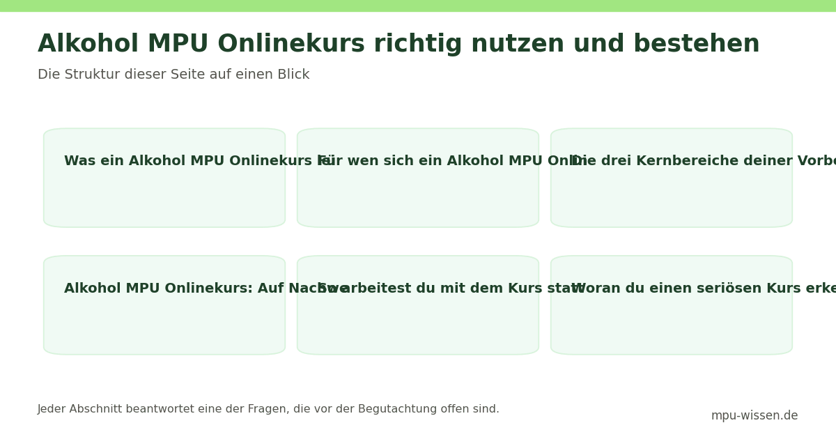 Alkohol MPU Onlinekurs richtig nutzen und bestehen – Die Struktur dieser Seite auf einen Blick