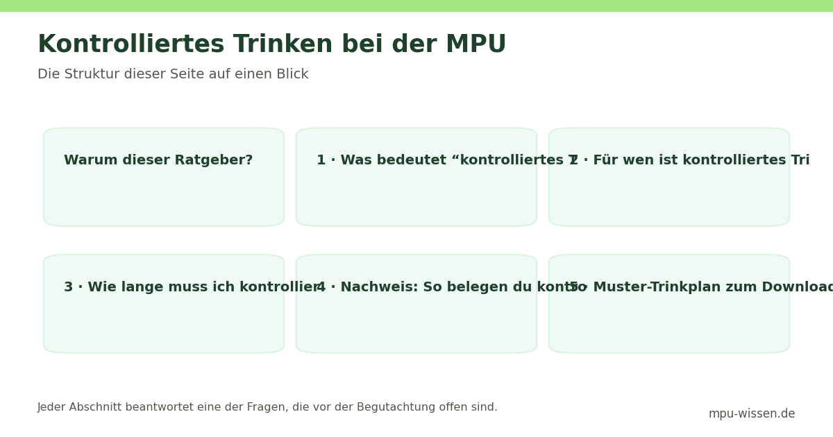 Kontrolliertes Trinken bei der MPU – Die Struktur dieser Seite auf einen Blick