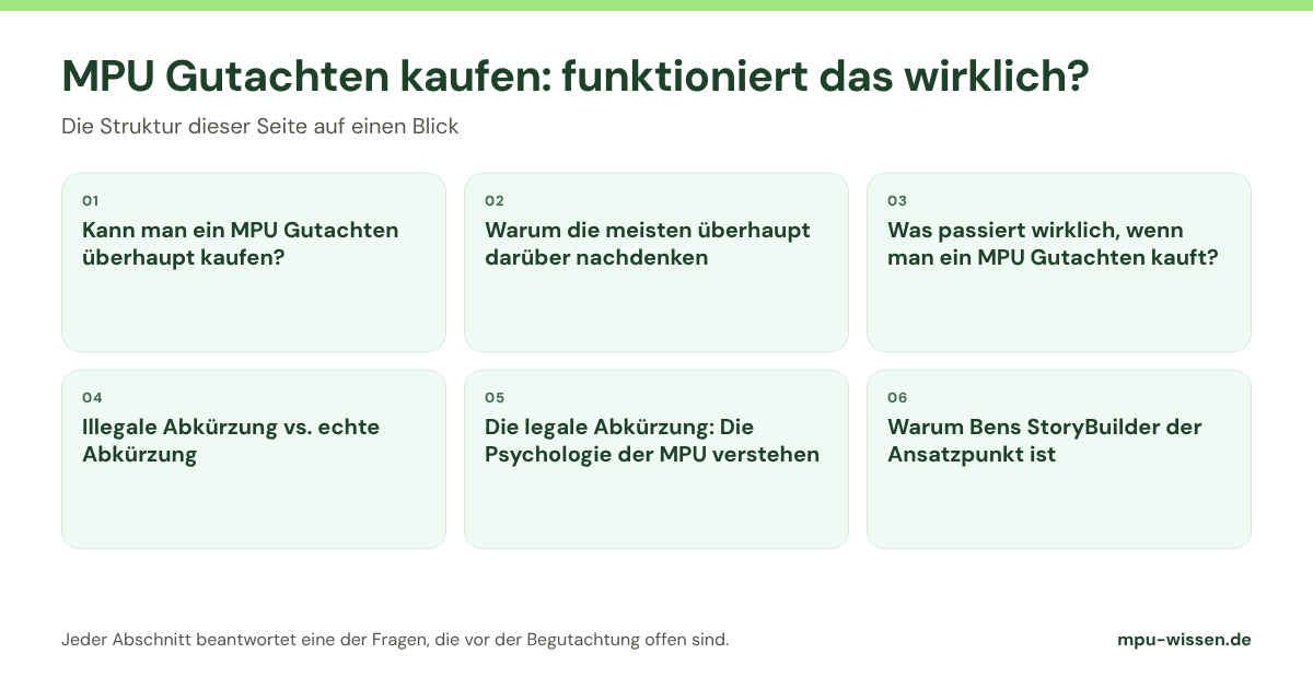 MPU Gutachten kaufen: funktioniert das wirklich? Die Abschnitte dieser Seite im Überblick