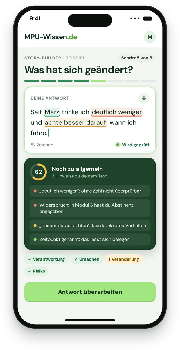 Story-Builder mit Rückmeldung (Beispieldaten)