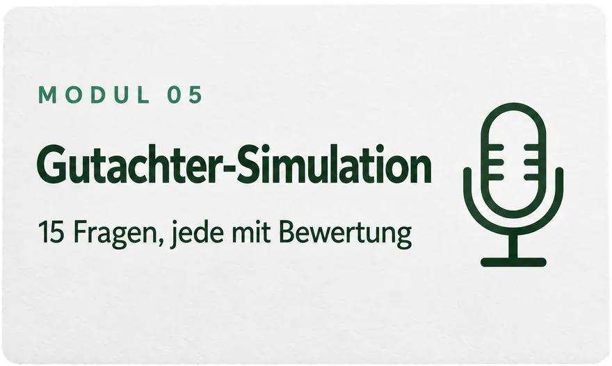 MPU Insiderkurs, Modul 5 Gutachter-Simulation: 15 Fragen, jede mit Bewertung