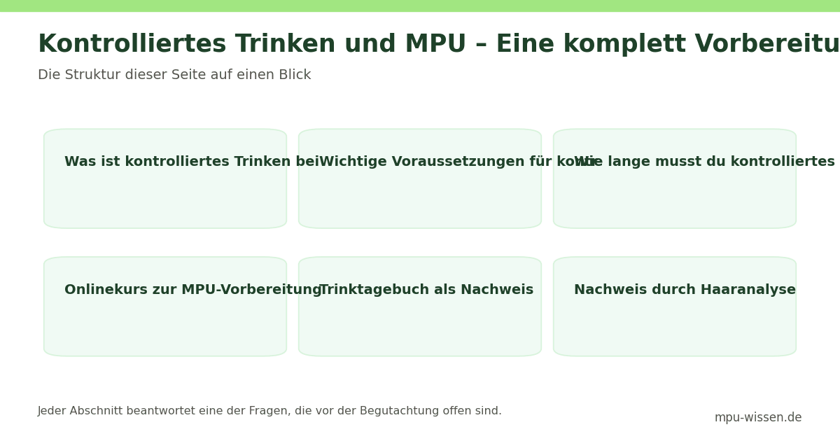 Kontrolliertes Trinken und MPU – Eine komplett Vorbereitung – Die Struktur dieser Seite auf einen Blick