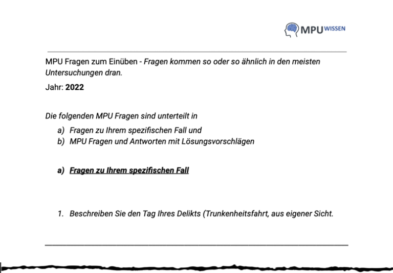 MPU Fragen 2023 Was sind die richtigen Antworten? Mit .PDF