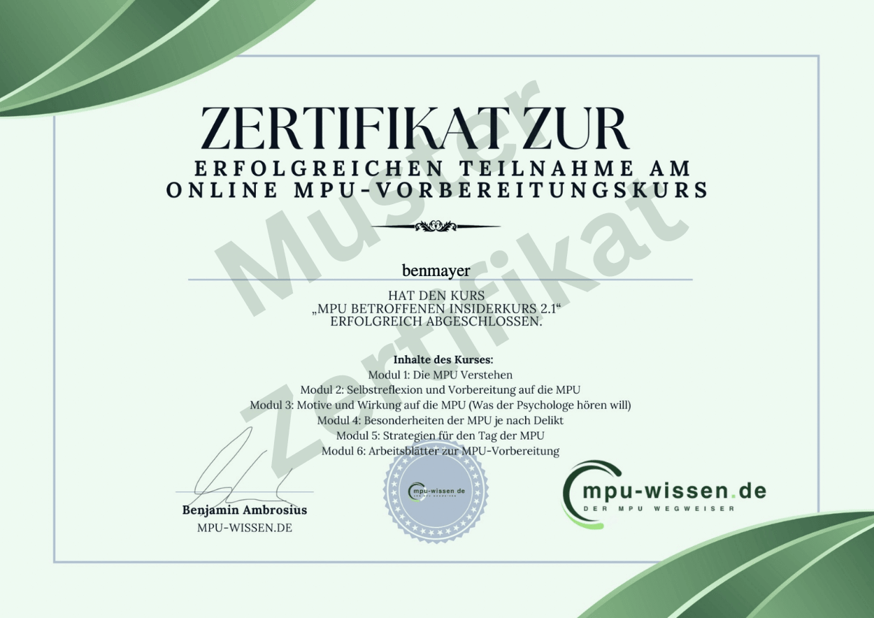 Teilnahmezertifikat MPU Wissen